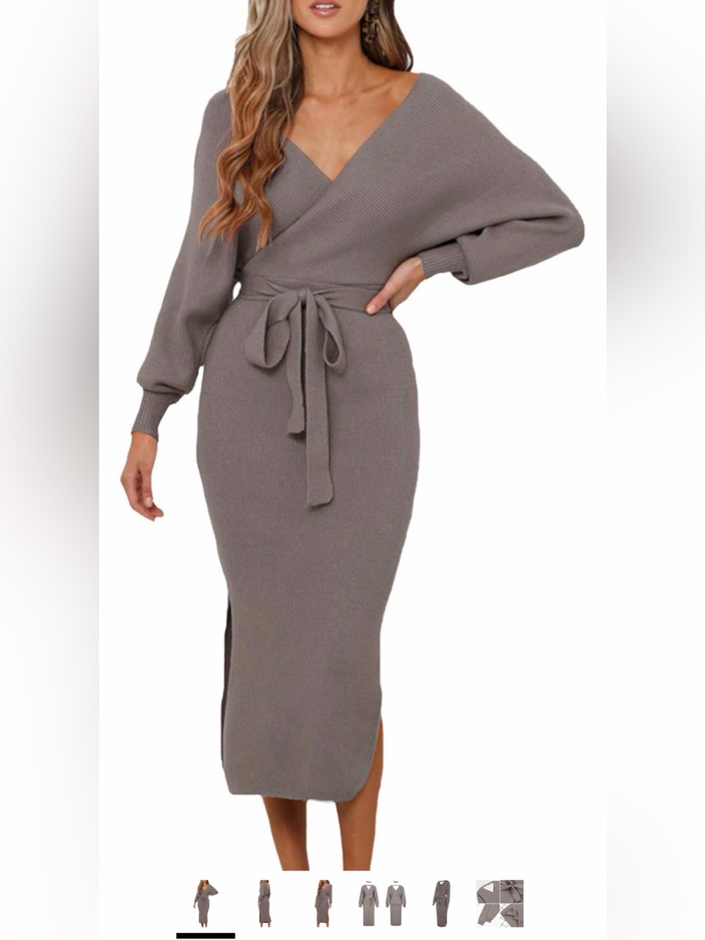 VamJump Women's Long Sleeve Backless V Neck Wrap Batwing Bodycon Sweater Dress